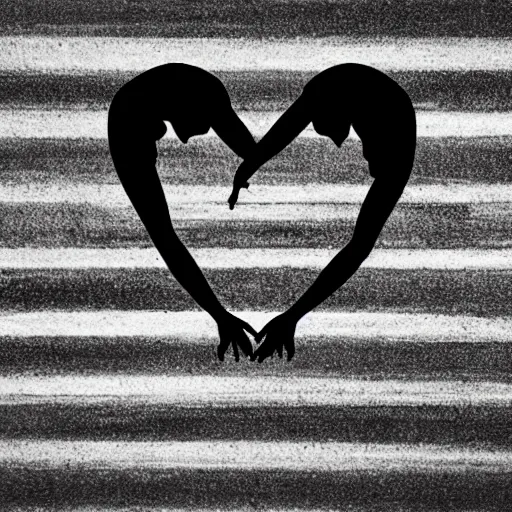 Image similar to clean black and white print on white paper, high contrast, logo of stylized gymnast silhouette forming a symmetric heart