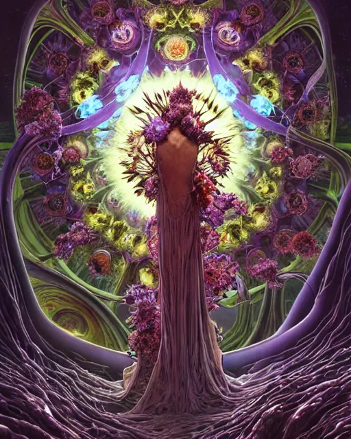 Image similar to the platonic ideal of flowers, rotting, insects and praying of cletus kasady carnage thanos nazgul doctor manhattan chtulu mandelbulb howl's moving castle mandala davinci heavy rain, d & d, fantasy, ego death, decay, dmt, psilocybin, art by artgerm and greg rutkowski and alphonse mucha