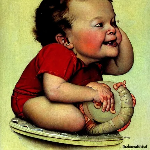 Image similar to smiling worm baby by norman rockwell