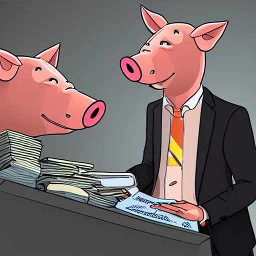 a pig man as he cries as he pays taxes in a suit, | Stable Diffusion ...