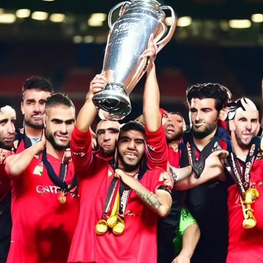 Image similar to fc mallorca players lifting a champions league trophy