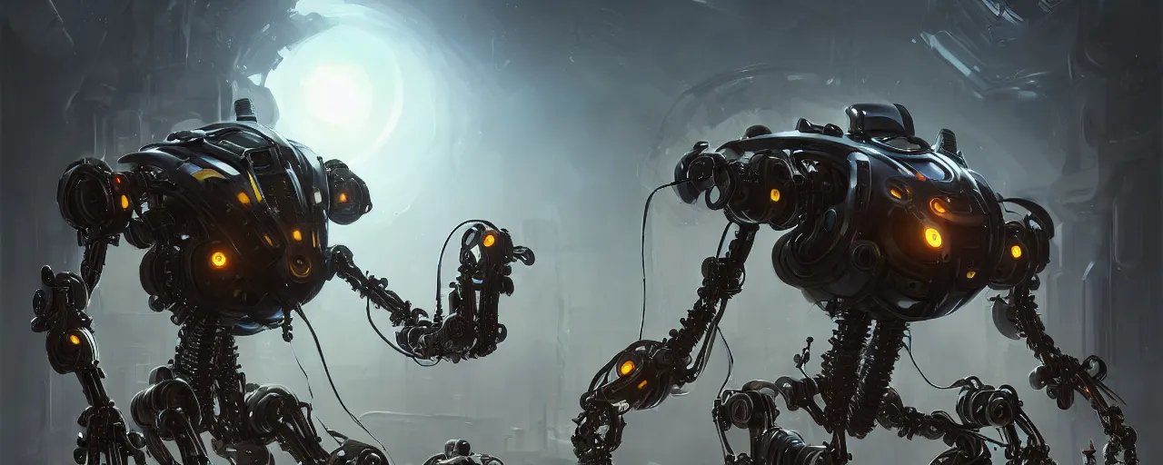 Prompt: an intricate concept art of an experimental mechanical robot, concept art, style by dylan cole and tyler edlin art, hyper realistic, sci - fi, cinematic, low - angle shot, unreal engine, epic lighting,