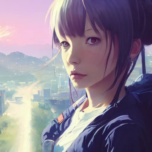 Image similar to highly detailed portrait, anime girl, in gta v, stephen bliss, unreal engine, fantasy art by greg rutkowski, loish, rhads, ferdinand knab, makoto shinkai and lois van baarle, ilya kuvshinov, rossdraws, tom bagshaw, global illumination, radiant light, detailed and intricate environment