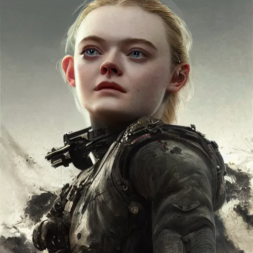 Prompt: ultra realistic portrait painting of elle fanning in death stranding, art by frank frazetta, 4 k, ultra realistic, highly detailed, epic lighting