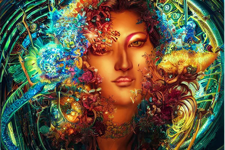 Image similar to raver by artgerm, steve argyle, ernst haeckel, david a. hardy, oyama kojima, phil koch, annie leibovitz, benoit mandelbrot, dan mumford, bruce pennington, mimmo rotella