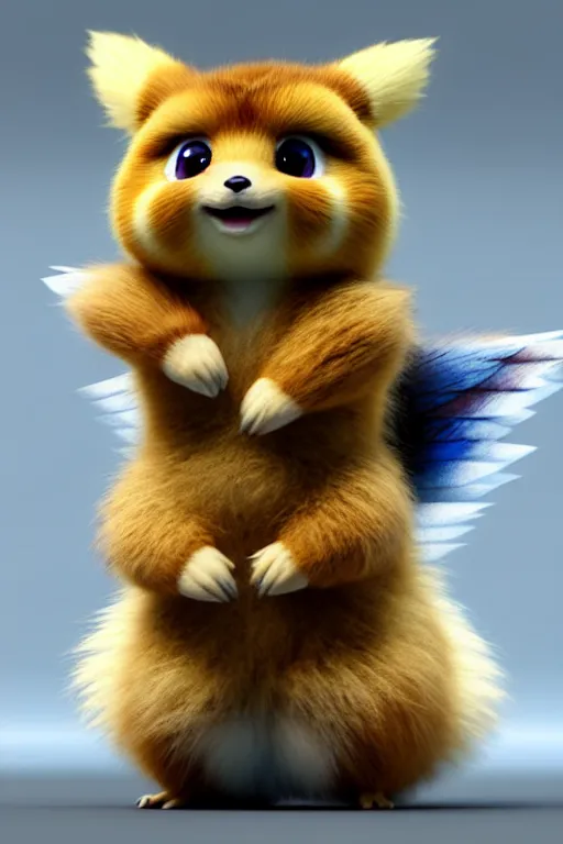 Prompt: high quality 3 d render hyperrealist very cute multicolor stripped fluffy! quokka phoenix hybrid with wings!!!, highly detailed, vray smooth, in the style of detective pikachu, hannah yata charlie immer, dramatic blue light, low angle, uhd 8 k, sharp focus