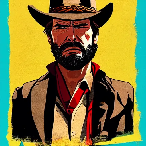 Prompt: a cowboy in the style of red dead redemption, lucky luke, the good, the bad and the ugly, clint eastwood, steven seagal, bud spencer, donald trump, glory days, patriotism