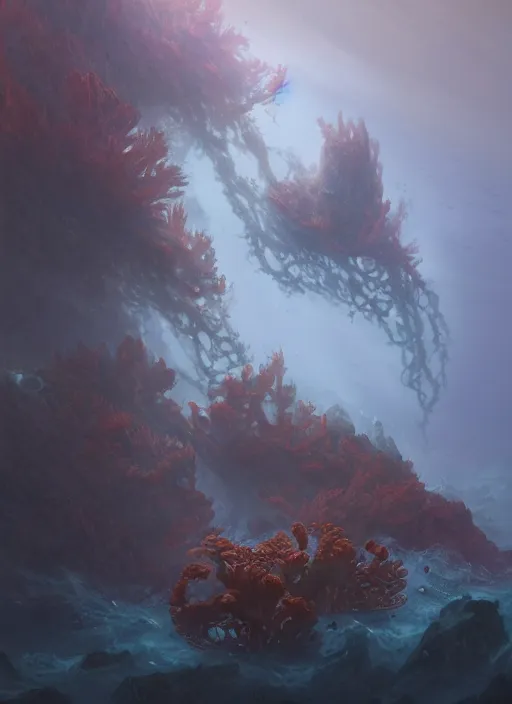 Prompt: Forgotten Deity, corals, plume of seaweed, extremly detailed digital painting, in the style of Fenghua Zhong and Ruan Jia and jeremy lipking and Peter Mohrbacher, mystical colors, rim light, beautiful lighting, 8k, stunning scene, raytracing, octane, trending on artstation