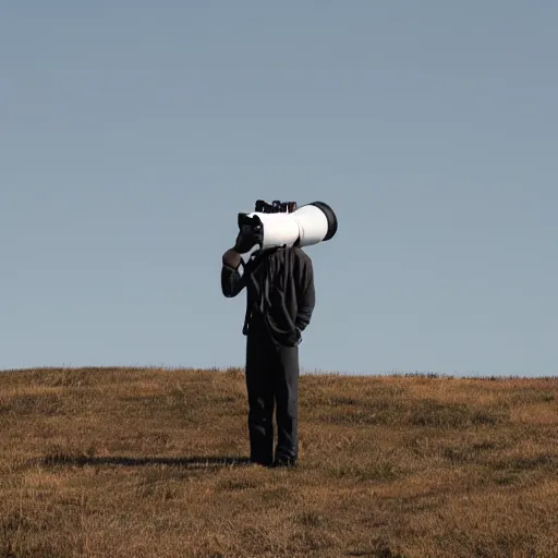 Image similar to i saw a man on a hill with a telescope