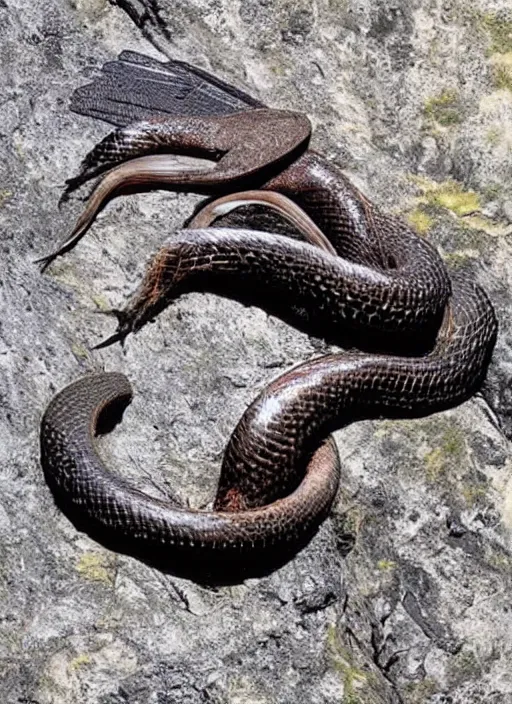 Image similar to Asp A winged snake with two trunks and a bird's beak. He lives high in the mountains and periodically makes devastating raids on villages. It gravitates towards rocks so much that it cannot even sit on damp ground - only on a stone. Asp is invulnerable to conventional weapons, it cannot be killed with a sword or arrow, but can only be burned. The name is from the Greek aspis, a poisonous snake