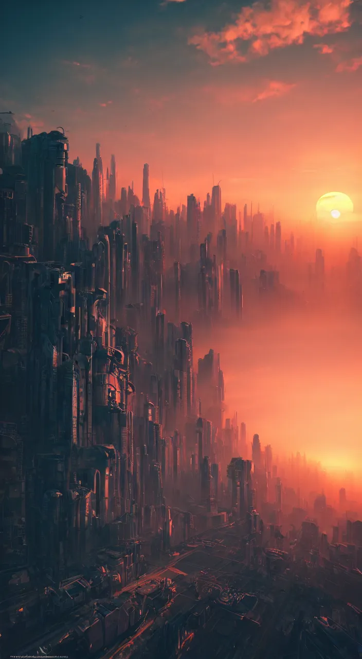 Image similar to facing the desperate and endless call of the void, modern cityscape, beautiful sunset, unreal 5 render, vivid colors, high detail, studio ghibli, digital art, octane render, beautiful composition, trending on artstation, award - winning photograph, masterpiece