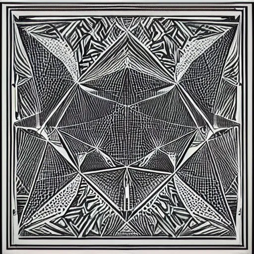 Image similar to “geometrically incomprehensible surreal order of triangles, extremely high detail, photorealistic, intricate line drawings, painted triangles, dotart, album art in the style of James Jean”
