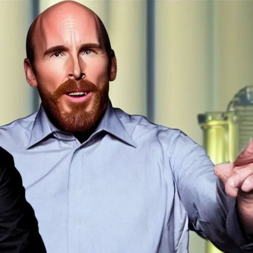 Image similar to bald christian bale as alex jones