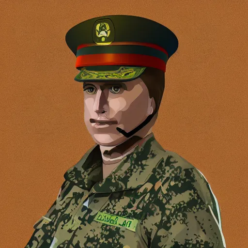 Image similar to Big Floppa caracal wearing military uniform, digital art