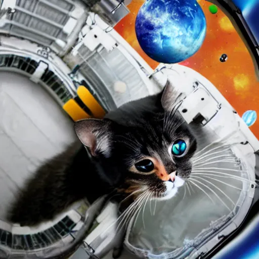 Image similar to a cat on a rocket in outerspace going to mars