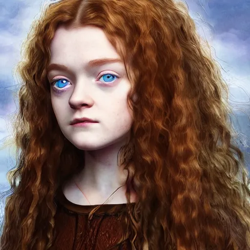 Prompt: a portrait of an elvish young girl, looking like Sadie sink, wild hairstyle, 8k, beautiful