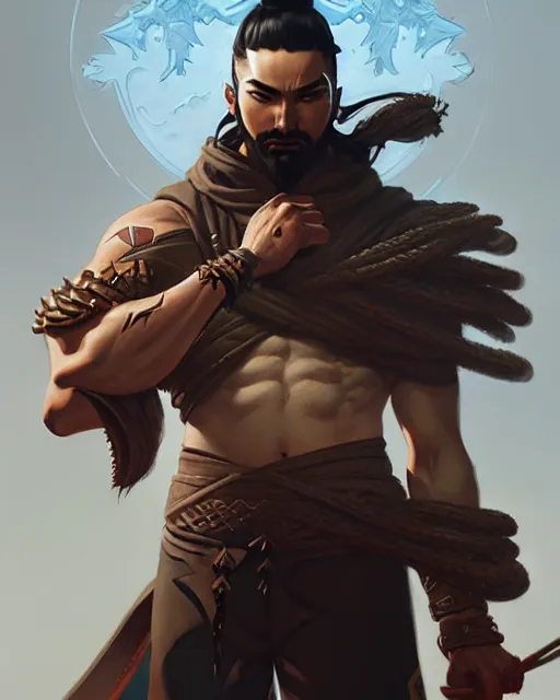 Image similar to hanzo from overwatch, character portrait, concept art, intricate details, highly detailed by greg rutkowski, michael whelan and gustave dore