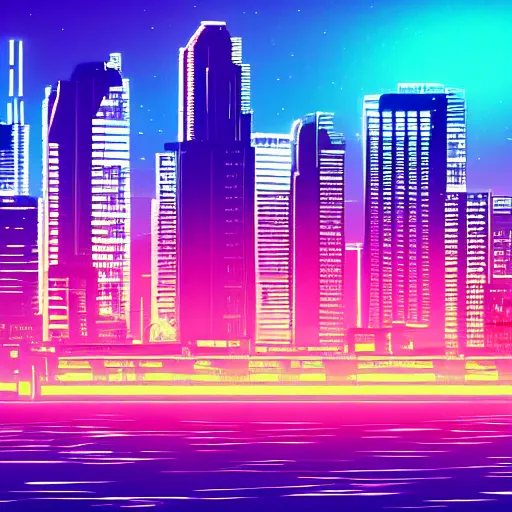 Prompt: synthwave, cityscape, realistic, 8k, high detail, 10 bit colour, hdr