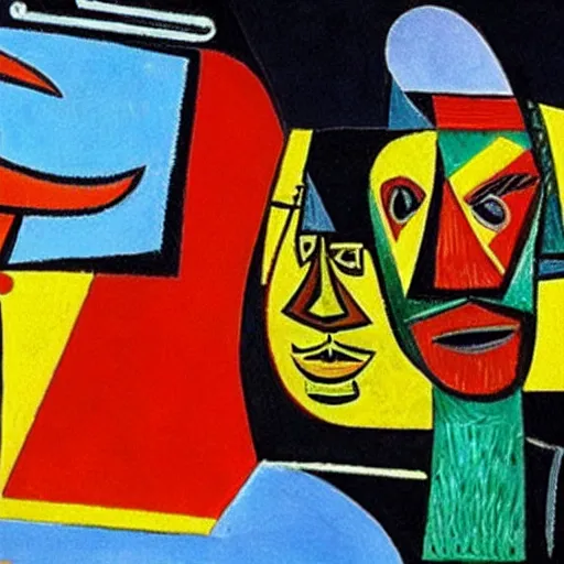 Prompt: stupid tweeter user complaining of losing job because of ai, by pablo picasso