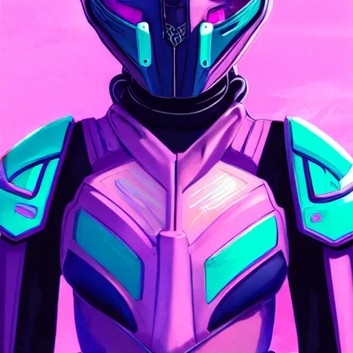 Image similar to a stunning upper body portrait of a beautiful young woman wearing futuristic navy blue and teal battle bodyarmor and pauldrons and ombre purple and pink hairstyle with hair blowing in the wind, by marvel comics, outrun, vaporware, highly detailed, fine detail, intricate, digital art, trending on artstation