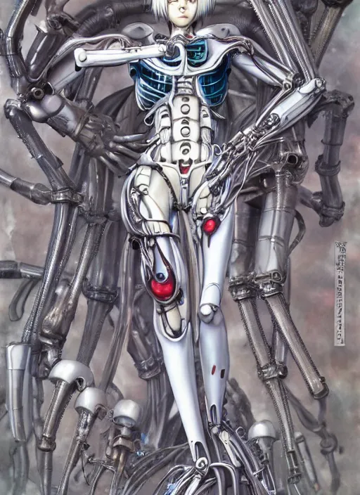 Image similar to Rei Ayanami by Yoshitaka Amano, by HR Giger, biomechanical, 4k, hyper detailed, hyperrealism, anime