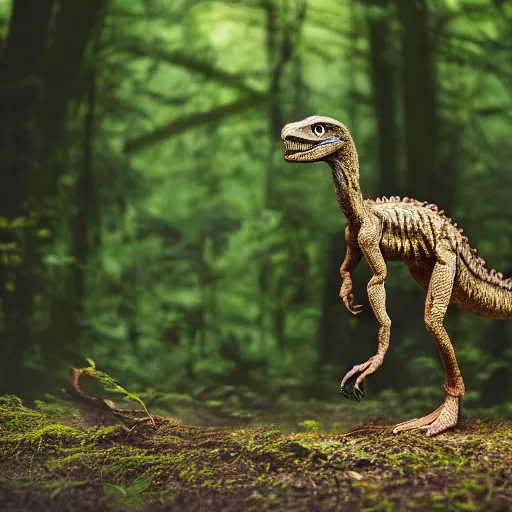 Image similar to velociraptor in forest, national geographic, prehistoric planet, XF IQ4, f/1.4, ISO 200, 1/160s, 8K, RAW, unedited, symmetrical balance, in-frame