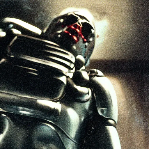 Prompt: movie still of slipknot cyborg, cinematic composition, cinematic light, criterion collection, by david lynch