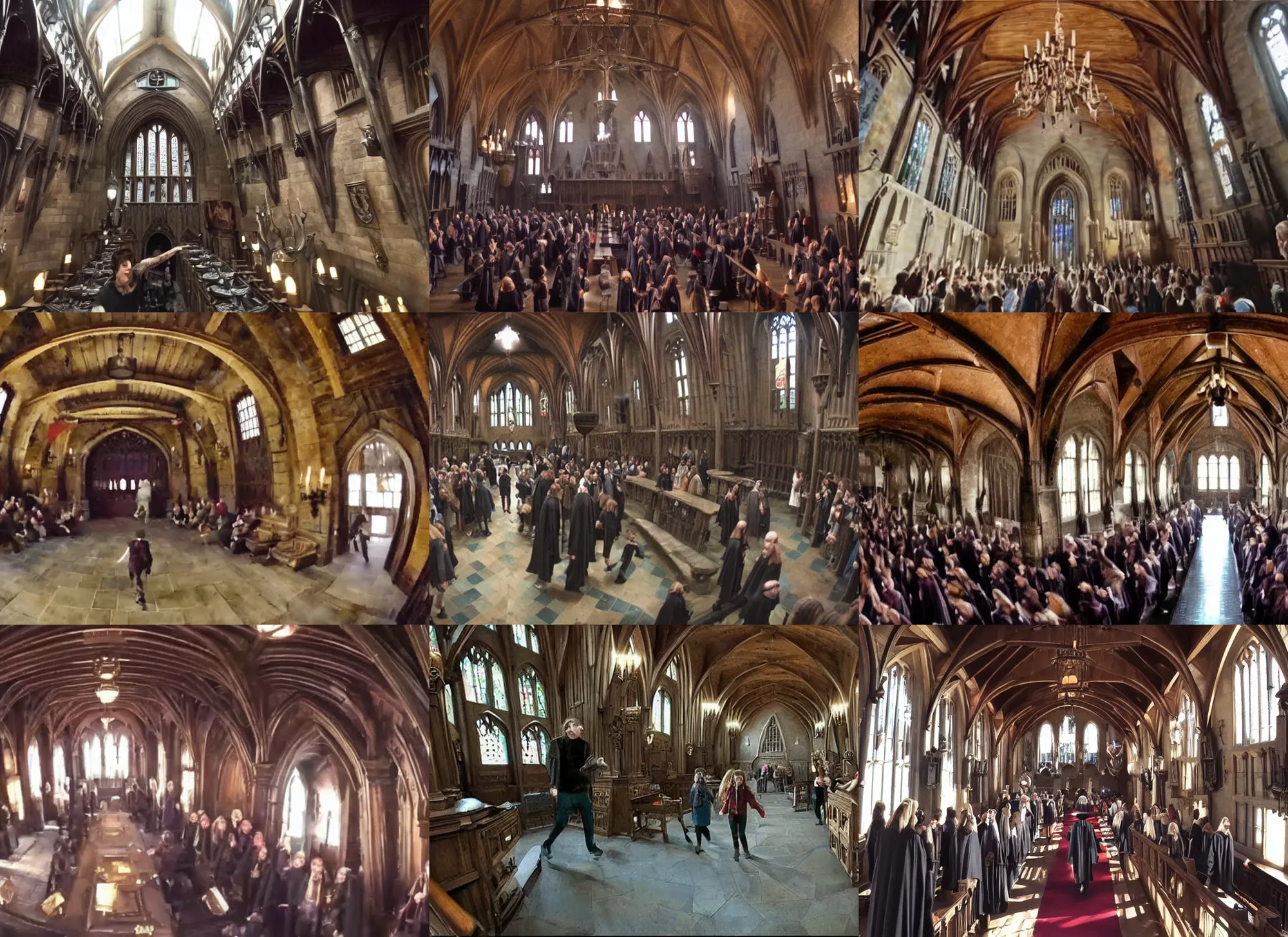 Prompt: gopro pov of harry potter walking inside of the hogwarts