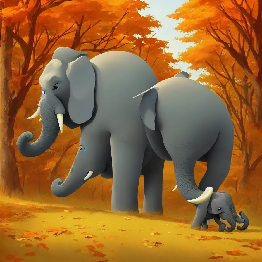 Prompt: Goro Fujita illustrating an elephant walking through a beautiful autumn forest, art by Goro Fujita, sharp focus, highly detailed, ArtStation