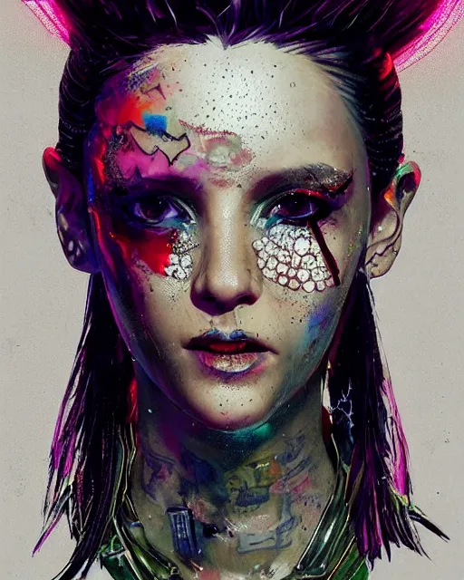 Prompt: detailed portrait Punk Girl cyberpunk futuristic ((neon)) tattoes, yakuza, styled hair Reflective puffy sheen film jacket, decorated traditional ornaments by ismail inceoglu dragan bibin hans thoma greg rutkowski Alexandros Pyromallis Nekro Rene Margitte illustrated Perfect face, fine details, realistic shaded, fine-face, pretty face