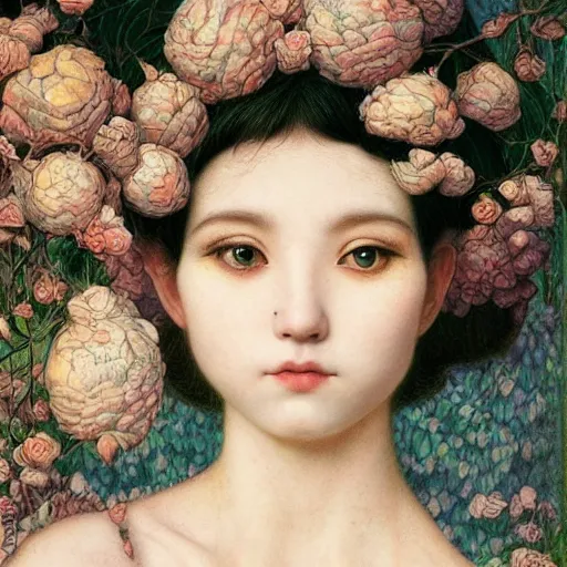 Image similar to white cat, botanical, portrait face, colorful, frantisek kupka, intricate, miles johnston, kuroda seiki, cynical realism, ozabu, john william godward, painterly, yoshitaka amano, moebius, miles johnston, louise zhang, james jean, mark ryden lowbrow pop surrealism art style