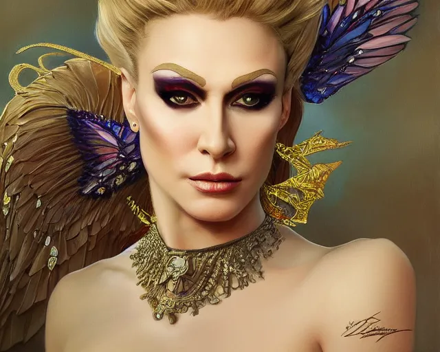 Prompt: portrait of Vladimir Putin as a drag queen, looking beautiful, fantasy, intricate, elegant, highly detailed, digital painting, artstation, concept art, smooth, sharp focus, illustration, art by artgerm and greg rutkowski and alphonse mucha