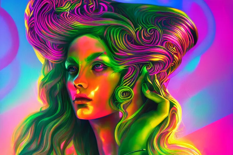 Prompt: photo of medusa gorgo in vibrant lighting, elegant, highly detailed, smooth, sharp focus, trippy, dmt, psychedelic, illustration, beautiful, geometric, trending on artstation, cinematic, artwork by WLOP