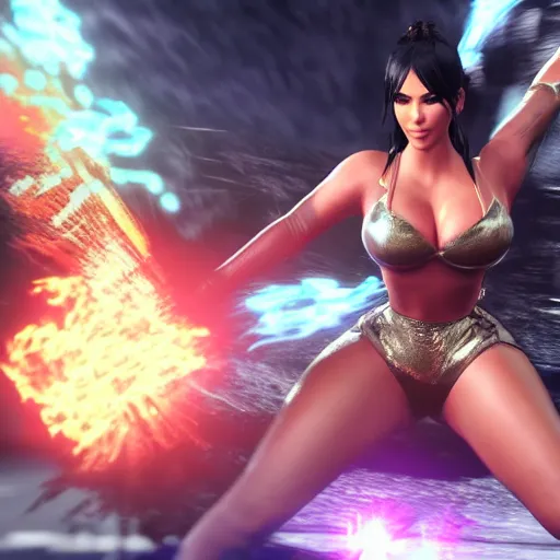 Prompt: kim kardashian in tekken 7, ray tracing, ultra graphics, light and shadows, 4 k uhd