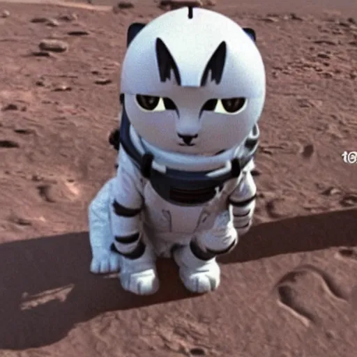 Image similar to a cat wearing a spacesuit in mars