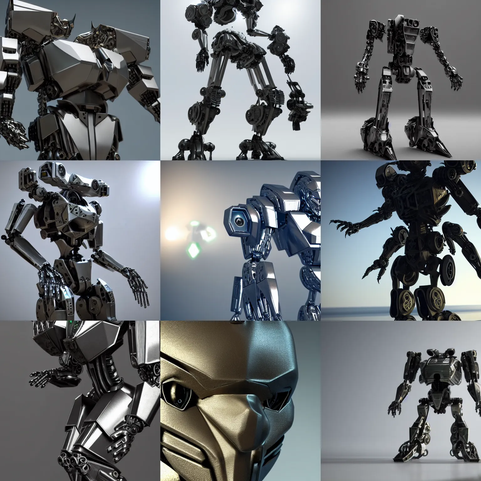 Prompt: cinematic still realistic cg render with volumetric lighting and nvidia raytracing, close shot of humanoid mech showing intricate metallographic metal surface,