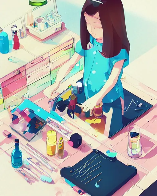 Image similar to a little girl is doing a science experiment. clean cel shaded vector art. minimalist illustration art by lois van baarle, artgerm, helen huang by makoto shinkai and ilya kuvshinov, rossdraws