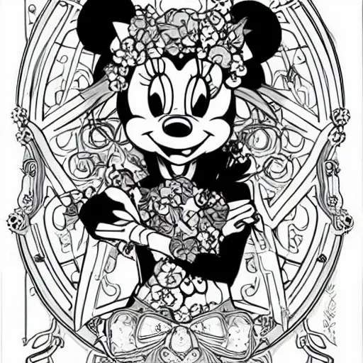 Image similar to anime manga skull portrait minnie mouse disney cartoon skeleton illustration style by Alphonse Mucha pop art nouveau