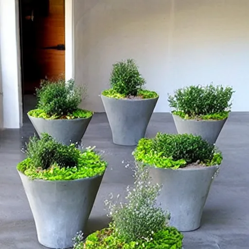 Image similar to creative concrete pots with seatings, olive trees, wpc decking on the floor