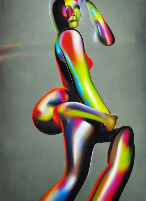 Image similar to futuristic lasers tracing, colorsmoke, leather fullbodysuit, pyramid hoodvisor, raindrops, wet, oiled, beautiful cyborg girl, by steven meisel, kaws, rolf armstrong, mondrian, kandinsky, perfect geometry abstract acrylic, octane hyperrealism photorealistic airbrush collage painting, dark monochrome, fluorescent colors, minimalist rule of thirds, eighties eros