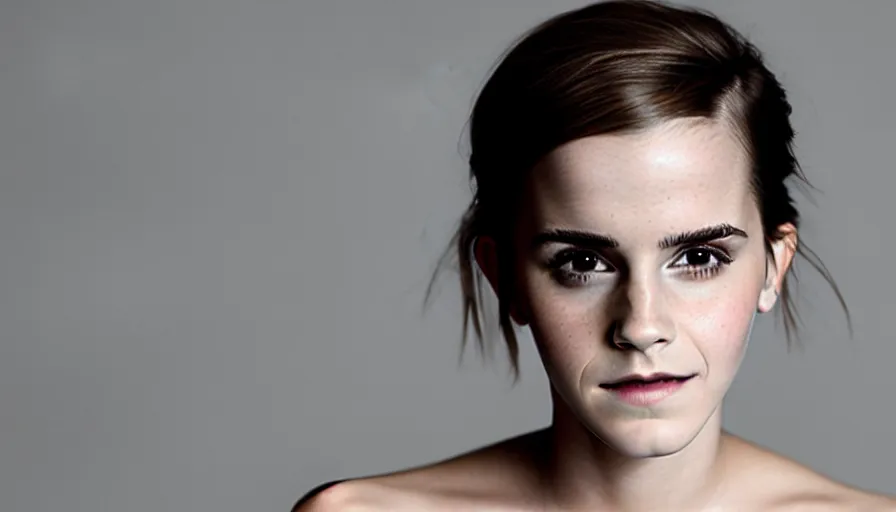 Prompt: emma watson portrait photo. soft lighting, smooth gradients. seductive smile. lights and shadows. sultry, anamorphic lens