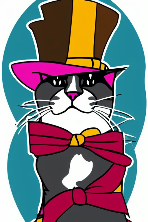 Image similar to A portrait of a cat wearing a top hat, sticker, colorful, illustration, highly detailed, smooth and clean vector curves, no jagged lines, vector art, smooth