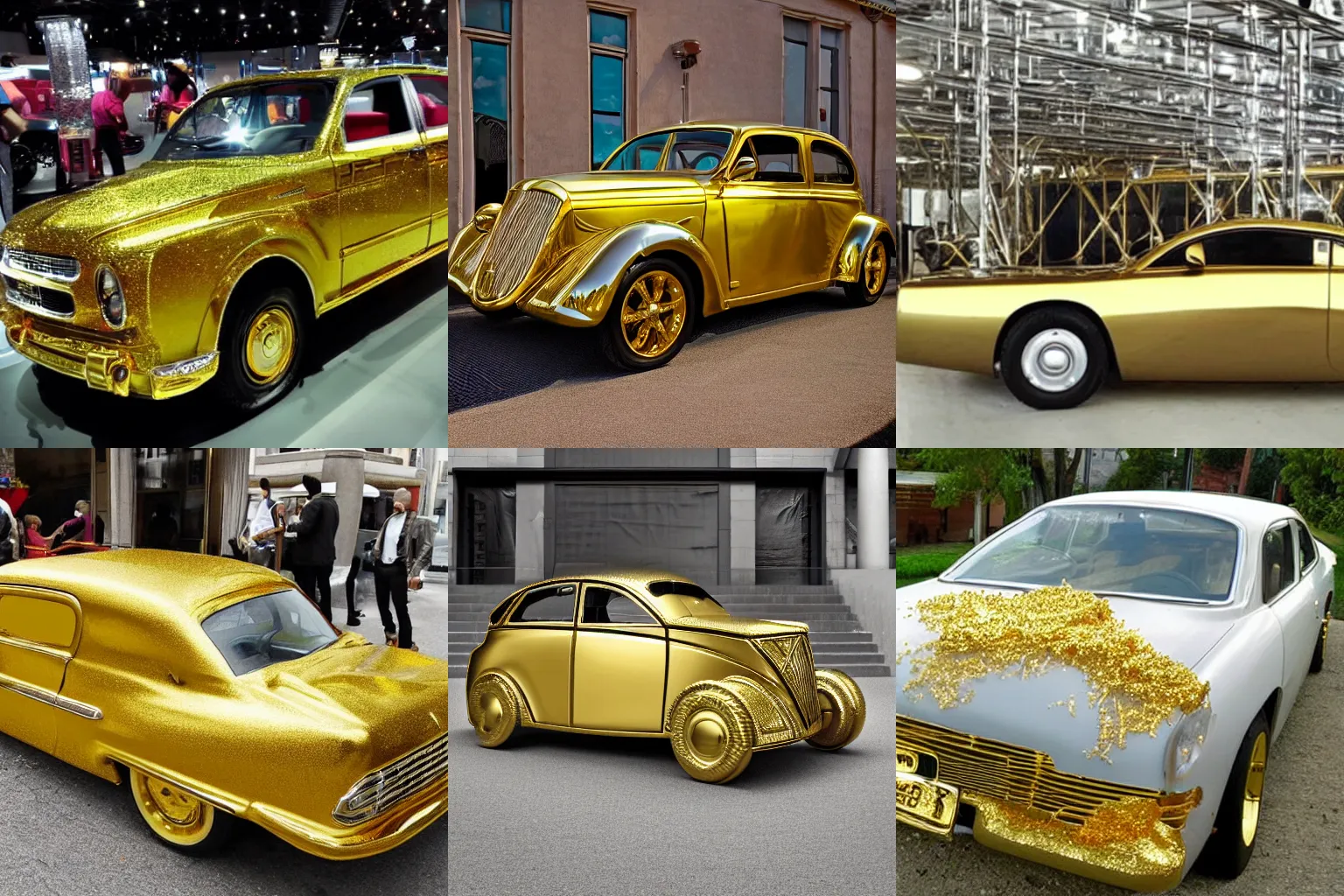 Prompt: a car made of gold