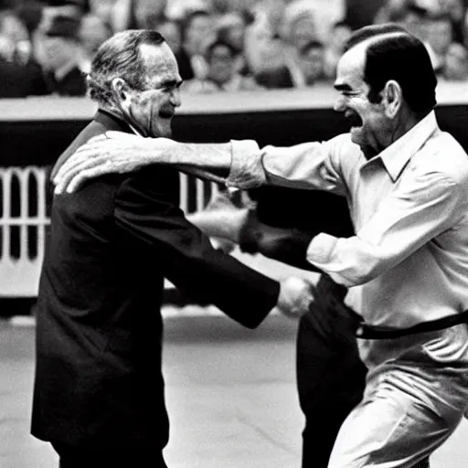 Image similar to George H.W. Bush punches Saddam Hussein, historical photo