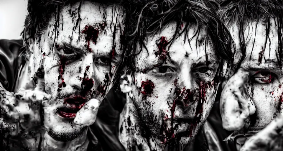 Prompt: bloody zombie nekfeu, 8 k, very high resolution, photo, black and white, processing, extremely hyperdetailed