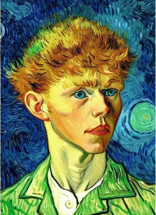 Image similar to lifelike oil painting portrait of peter pan by van gogh