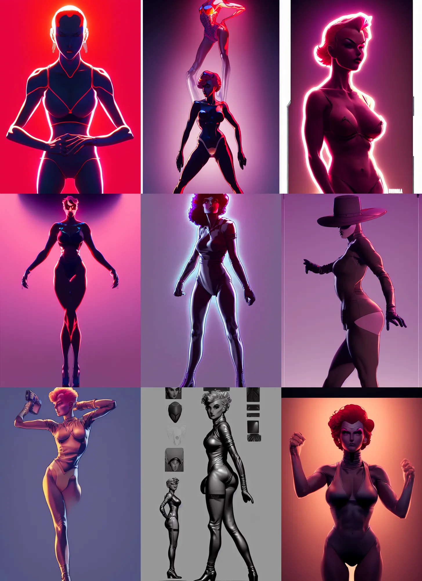 Image similar to digital concept art by artgerm, moebius and laurie greasley. just one lonely namilia attctive showgirl!! full body!! future head set. contour light effect!! 8 k, black tape project show. stage light. octane render. sharp edge. ultra clear detailed