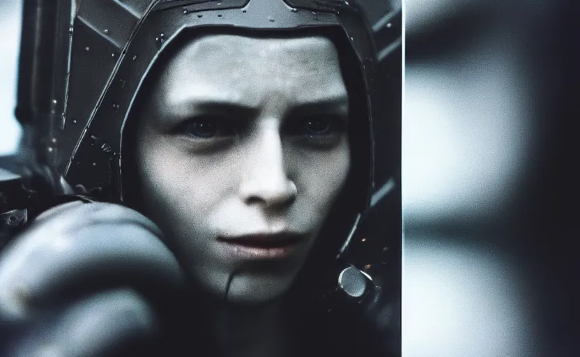 Image similar to cinestill 5 0 d candid photographic portrait by helen levitt of a feminine male android wearing black techwear on a brutalist dystopian spaceship, extreme closeup, modern cyberpunk moody emotional cinematic, solar storm, 8 k, hd, high resolution, 3 5 mm, f / 3 2, ultra realistic faces, ex machina