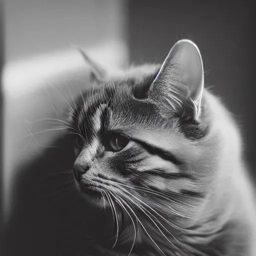 Prompt: A cat wearing a spiked helmet, Prussia, black and white, film grain, f 1.8