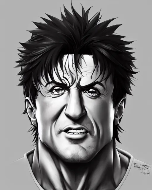 Prompt: anime portrait of Sylvester Stallone as an anime man by Stanley Artgerm Lau, WLOP, Rossdraws, James Jean, Andrei Riabovitchev, Marc Simonetti, and Sakimichan, trending on artstation